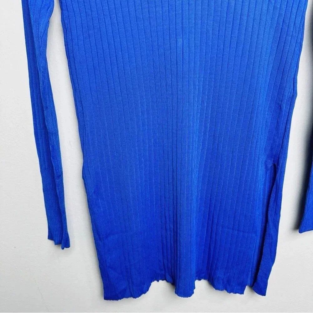 Zara Womens Size Medium Ribbed Royal Blue Slit Hem  Tunic Top - Picture 8 of 13